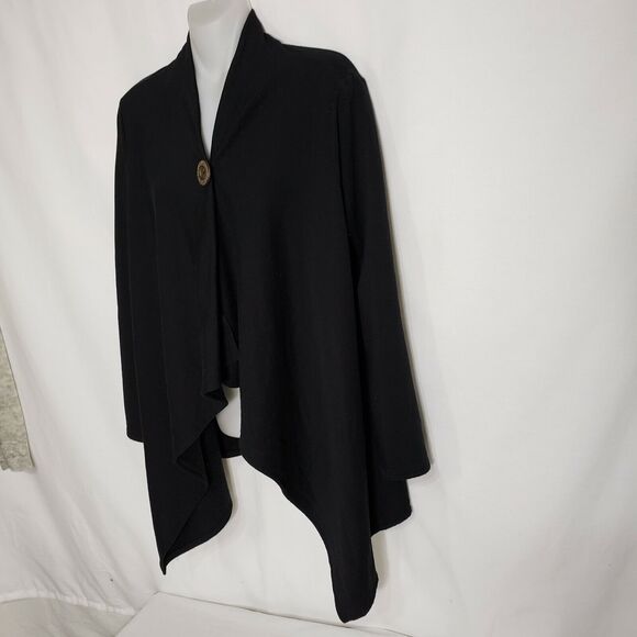 Chatoyant Womens Swing Cardigan Size Small Black Single Wood Button Rayon Stretc - Picture 8 of 10